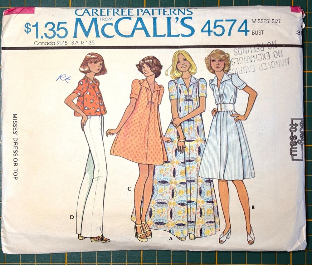 McCall's 4574 Easy Vintage Pattern Women Size 8 Placket Dress Top Four Lengths